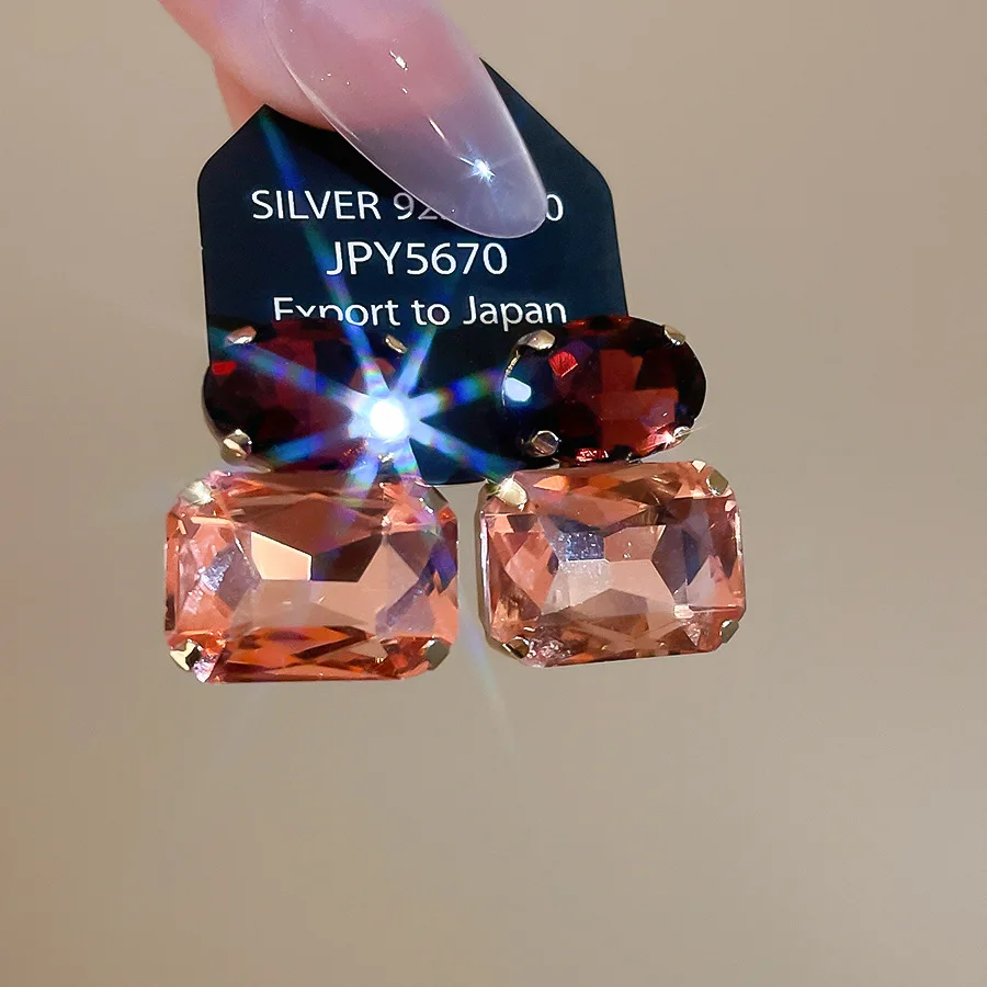 Neue Vintage Blaue Kaffee Quadratische Ovale Strass-Ohrstecker für Damen, Glänzende Kubische Geometrische Ohrstecker für Alltag und Festlichkeiten, Bijoux – Detail 11