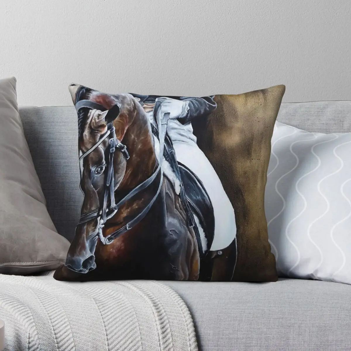 Dressage Horse On Gold Pillowcase Polyester Linen Velvet Printed Zip Decorative Pillow Case Home Cushion Cover Wholesale 18