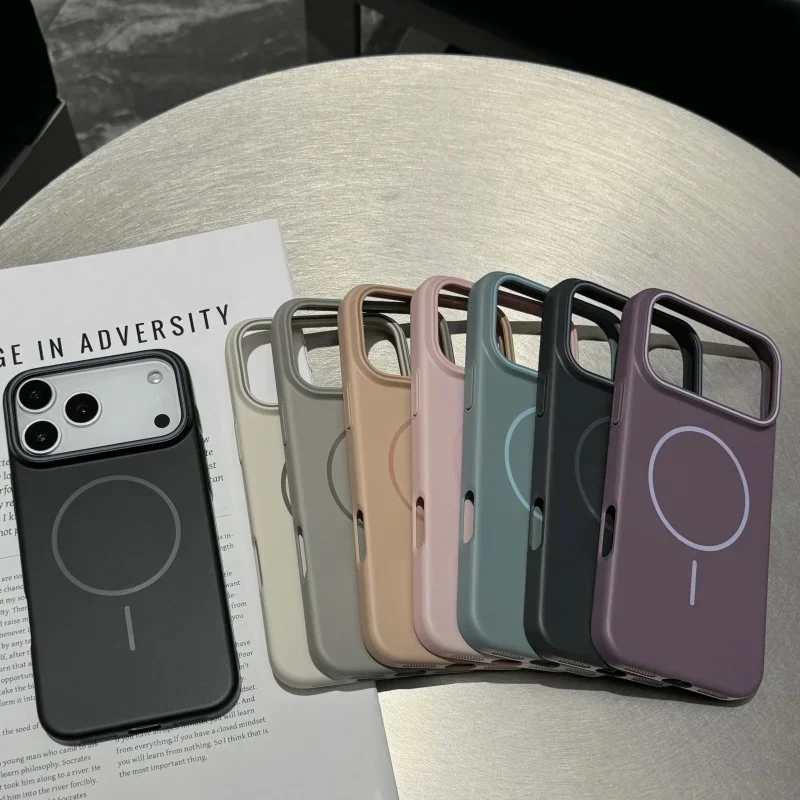 Fashion Skin-feel Matte for Magsafe Hard Case For IPhone Air 18 17 13 Pro Max 16 15 14 Plus Large Window Anti-Drop Protect Cover