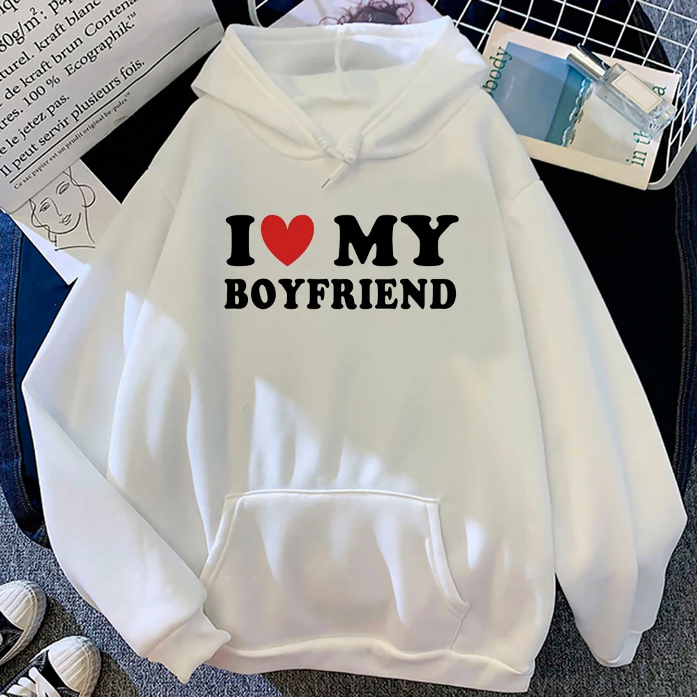 I Love My Boyfriend 여성 후드티, 한국 스타일, 재미있는 그래픽, y2k 미학적 의류, 여성 애니메이션 스웨터
