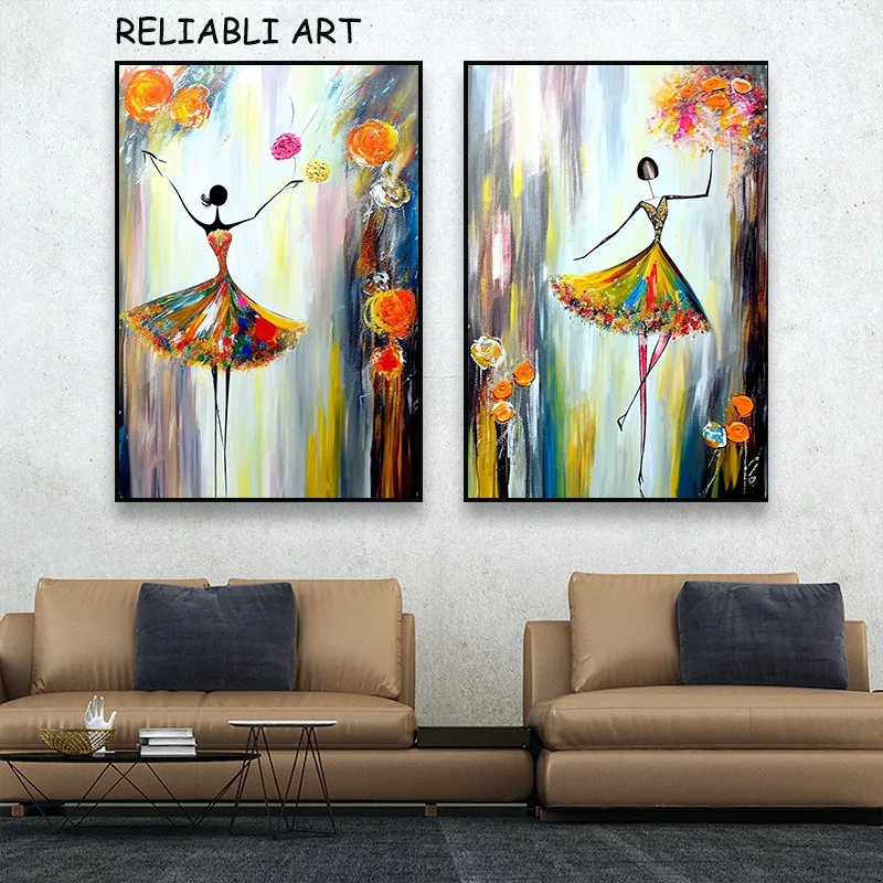 Dancing Black Woman Portrait Poster and Prints Abstract Flower Canvas Painting Wall Art For Living Room Home Decor No Frame