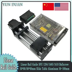 Linear Rail Kit Sliding Table Ball Screw Module Slide Stage 50-300mm Stroke Nema23 Stepper Motor 1.2Nm Power Supply Driver CNC