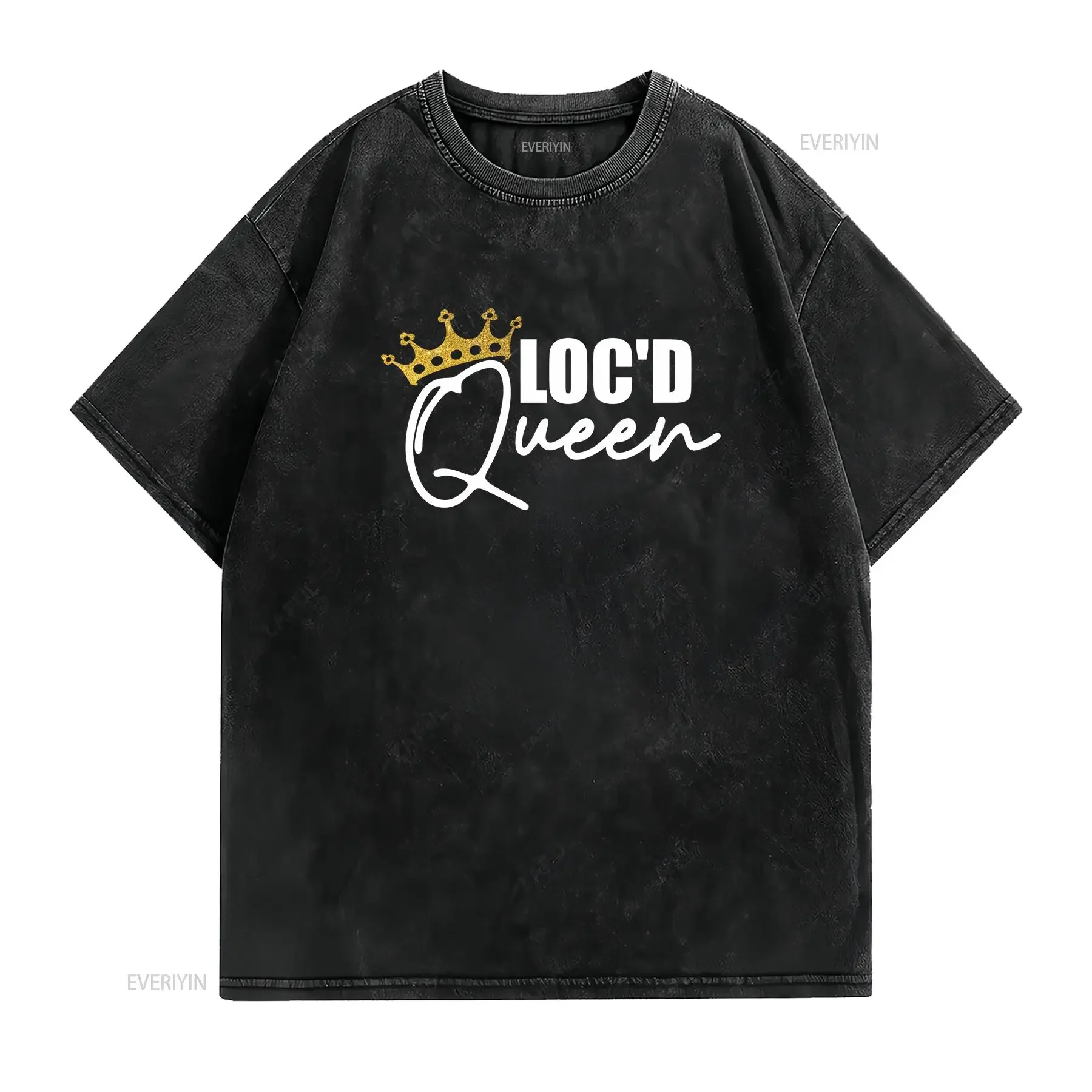 تي شيرت Loc'd Queen مبيض Loc Love ملابس الشارع الهيب هوب مقاس الموضة للرجال والنساء عتيق مغسول مريح قليلاً
