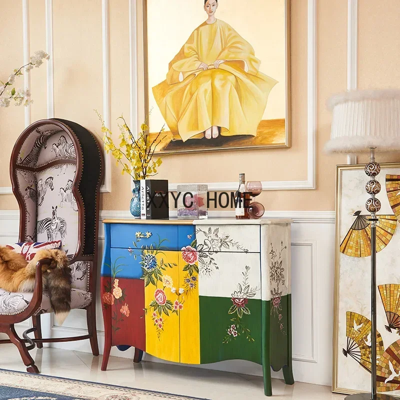 French Style Entrance Aisle Hallway Shoe Cabinet Hall Cabinet Solid Wood Sideboard Lighting Shop Window Display Cabinet