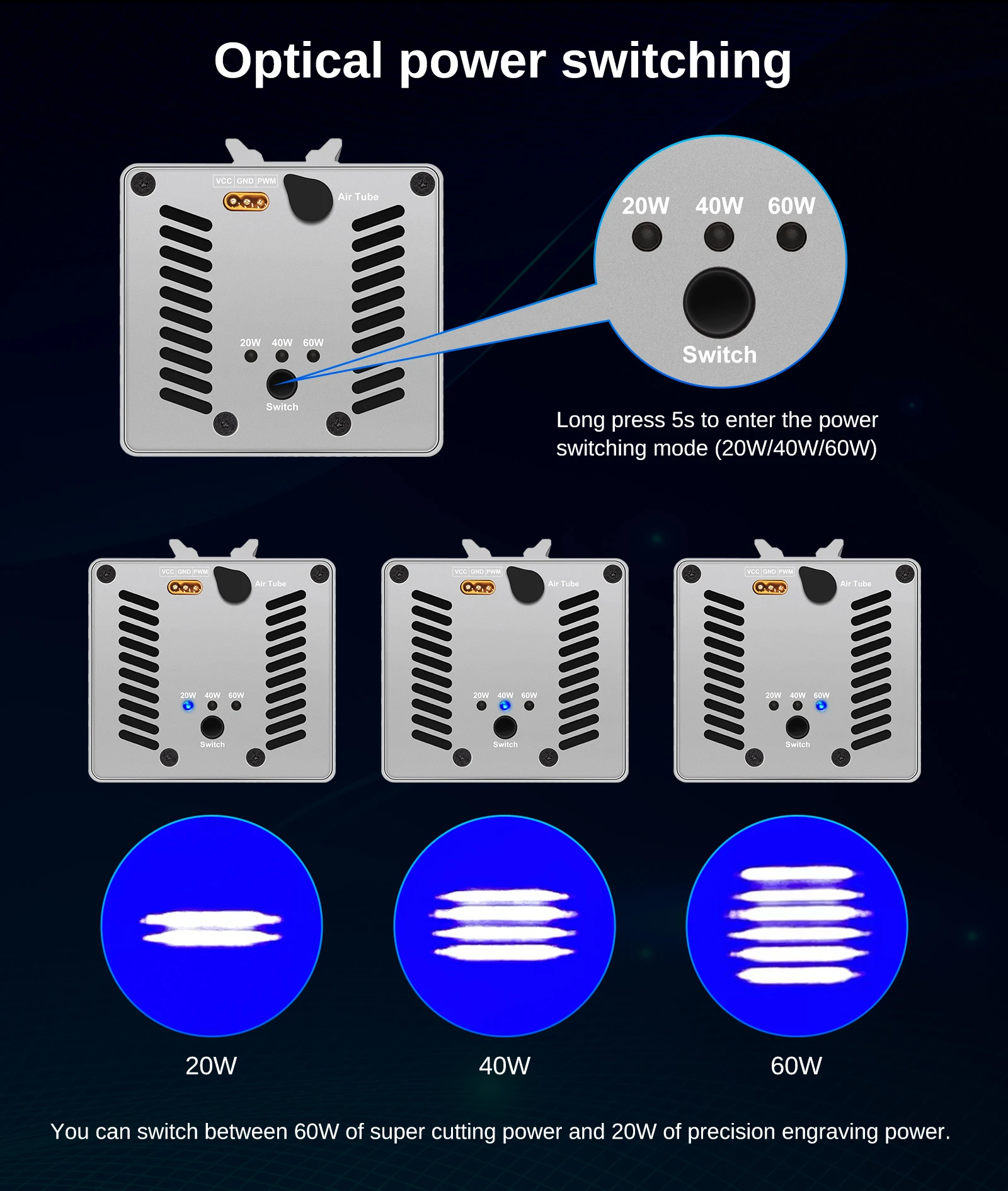 LASER TREE 60W/40W/30W/20W cabezal láser de potencia óptica con asistencia de aire, módulo TTL de luz azul de 450nm para herramientas de corte de