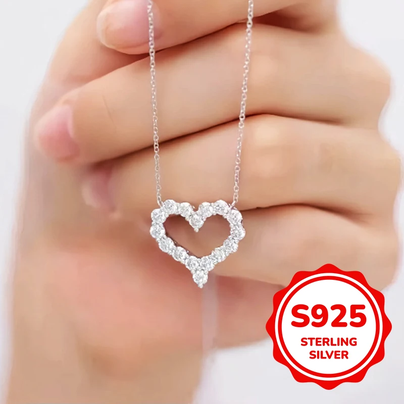 

s925 sterling silver hollow heart necklace for women light luxury classic elegant fashion retro simple casual daily life