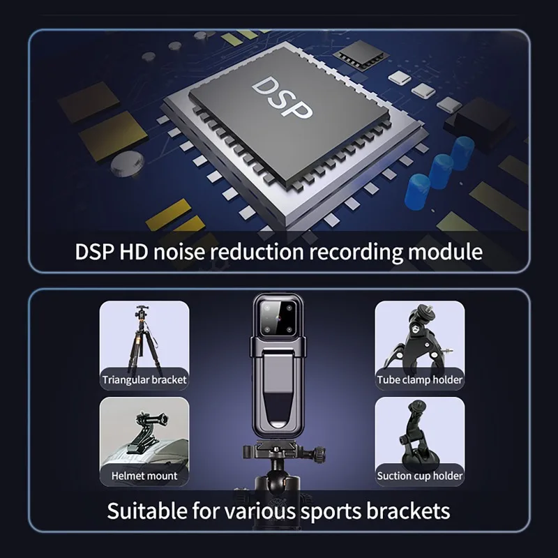 

Портативный цифровой видеорегистратор HD, запись в один клик и видео, видеорегистратор ночного видения с зажимом для трубки и держателем на присоске