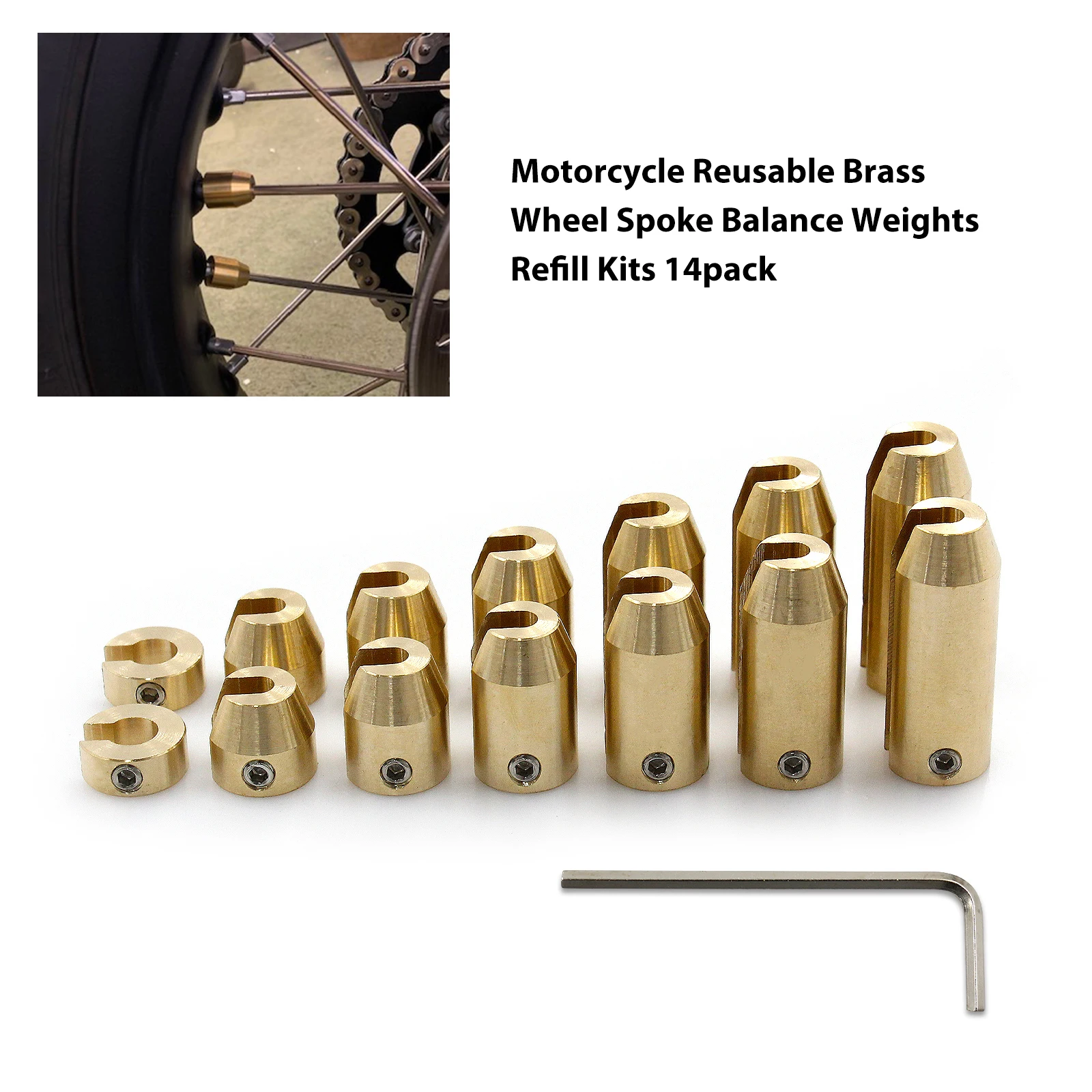 Motorcycle Reusable Brass Wheel Spoke Balance Weights Refill Kits 14pack