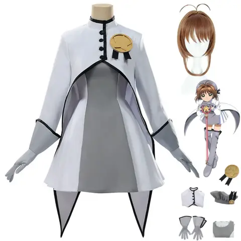 Anime Cardcaptor Sakura Kinomoto Sakura Cosplay Costume Card Captor The Sword Dress Shawl Wig Woman Sexy Cute Carnival Suit