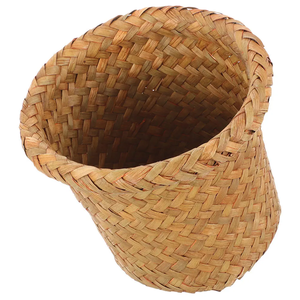 

Woven Natural Style Floor Trash Bucket For Bathroom Office Storage Basket Hand Woven Garbage Bin Multi-Function Waste