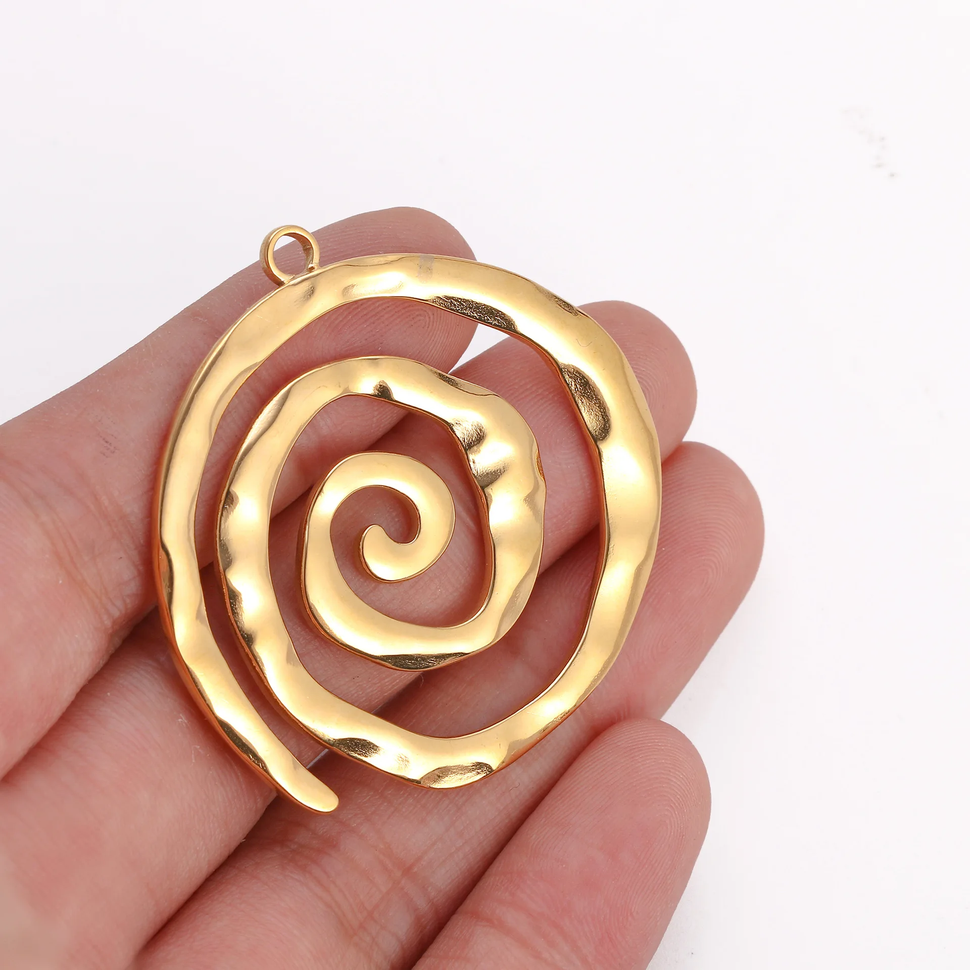 3Pcs Geometry Large Round Circle Spiral Wave Charms Stainless Steel Big Carved Vortex Pendants for Jewelry Making DIY Necklace
