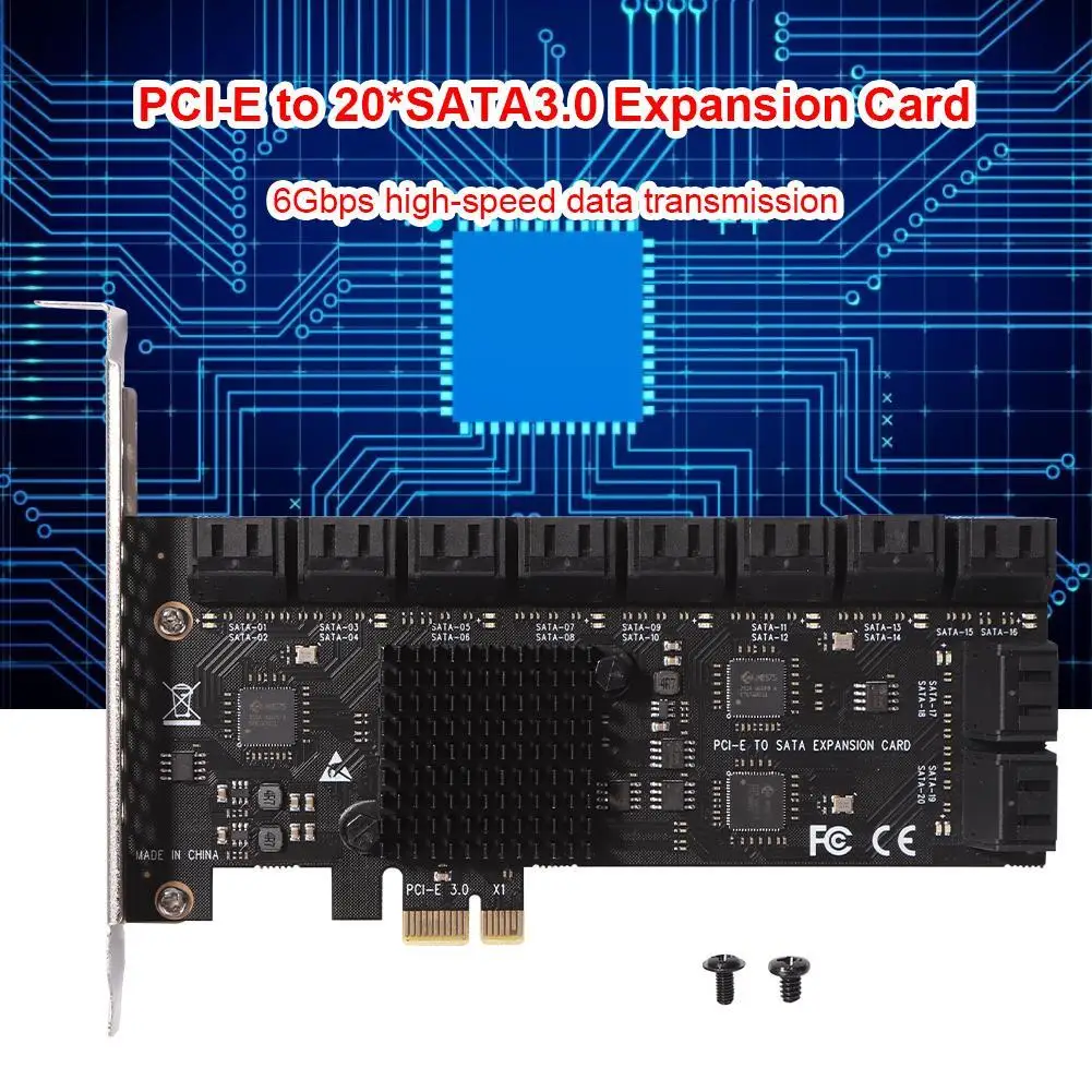 

Карта расширения PCIe, адаптер PCIe, 20 портов, 6 Гбит/с, PCI-Express X1, SATA3.0, райзер-карта расширения