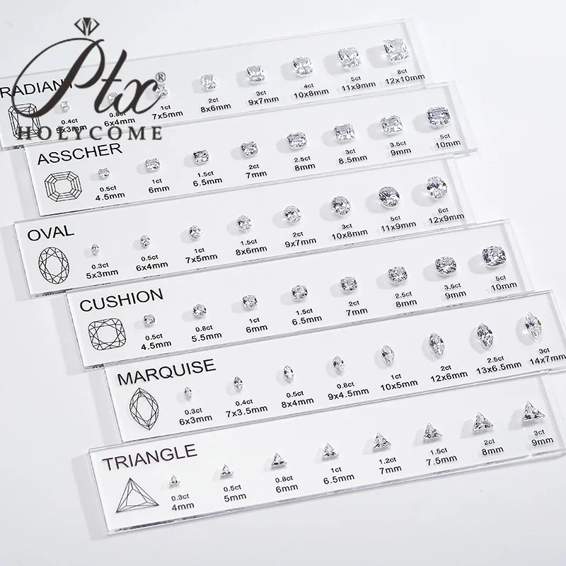 Zirkonia-Diamant-Karat-Diagramm, individuelles Vergleichstabellen-Set, Ringgrößenreferenz, alle Formen, Edelstein für die Schmuckherstellung