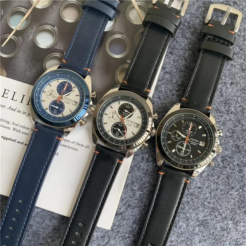 Seiko Flight Chronograph Steel Band Black Dial Men's Watch Men's Best Gift AA