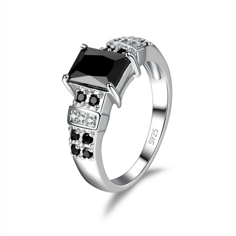 Najnowsze kwadratowy czarny Design kamienny pierścienie kobiety Unisex palec pierścień 925 Sterling Silver Fashion Party biżuteria dla sprzedaż hurtowa — zdjęcie 2