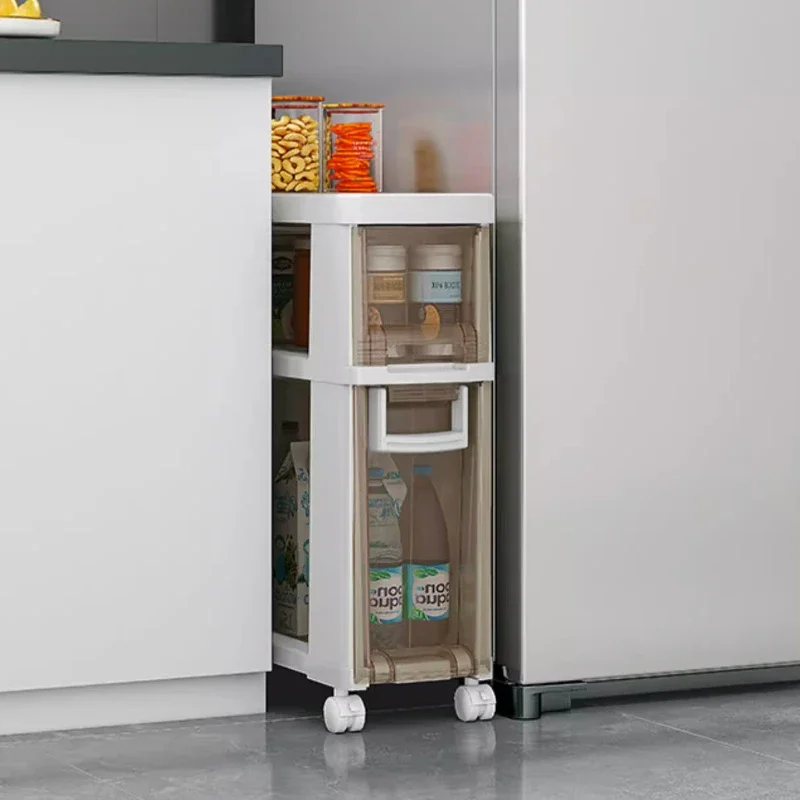 Nordic Drawer Type Kitchen Multi-functional Narrow Slit Storage Cabinet Household Plastics Floor Type Ultra-narrow Gap Cabinet