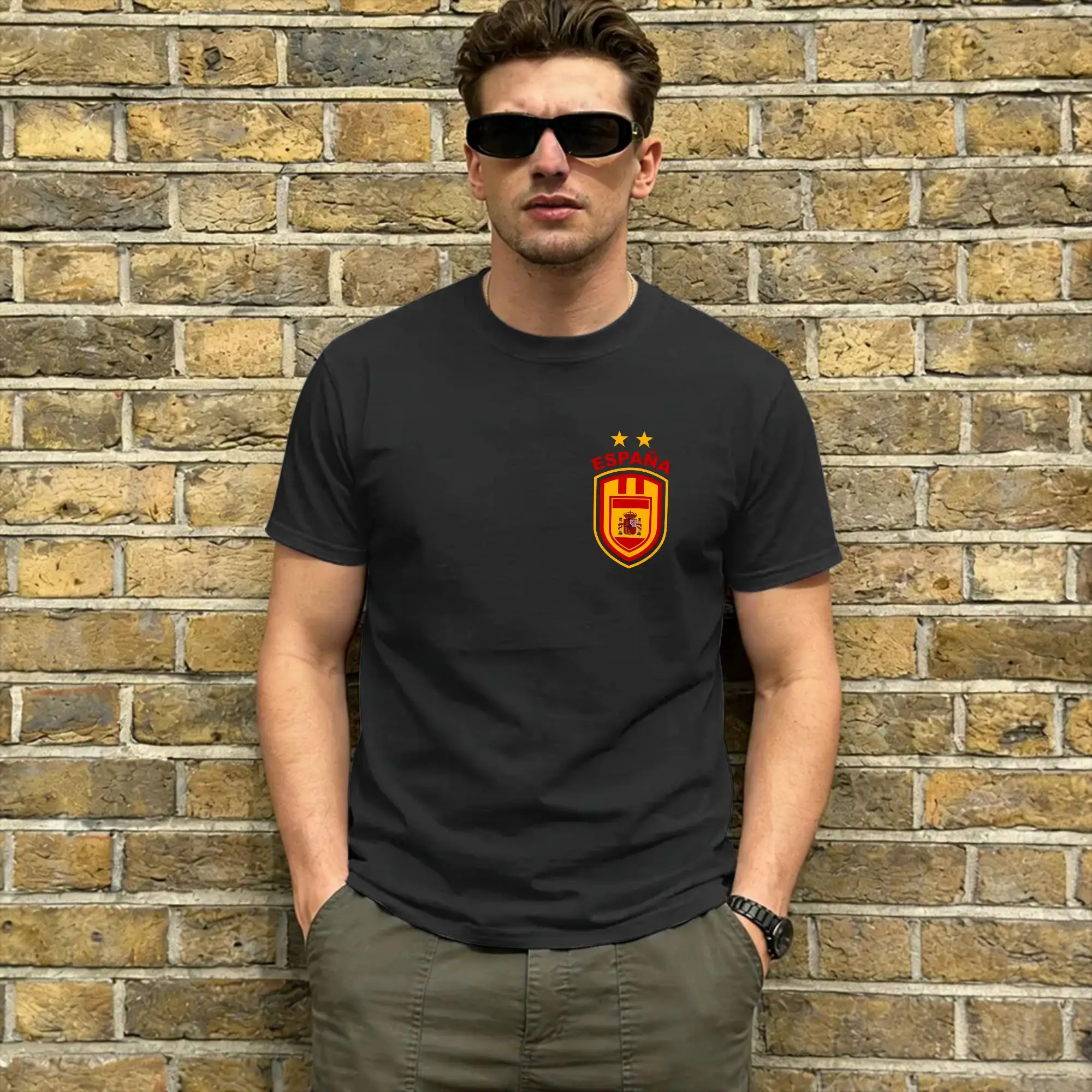 Funny 2026 Spain World Champion Two Stars T-Shirt for Men Round Collar 100% Cotton T Shirt  Short Sleeve Tees Plus Size Clothing