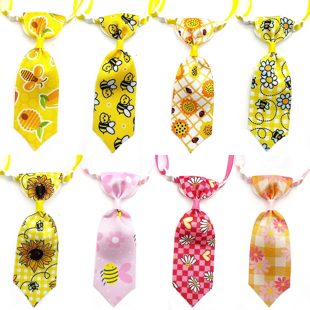 50pcs Dog Bowties Cat Pet Grooming Bows Sunflowers Pattern Pet Products Flowers Style Dog Bows Dog Ties Supplies for Small Dogs