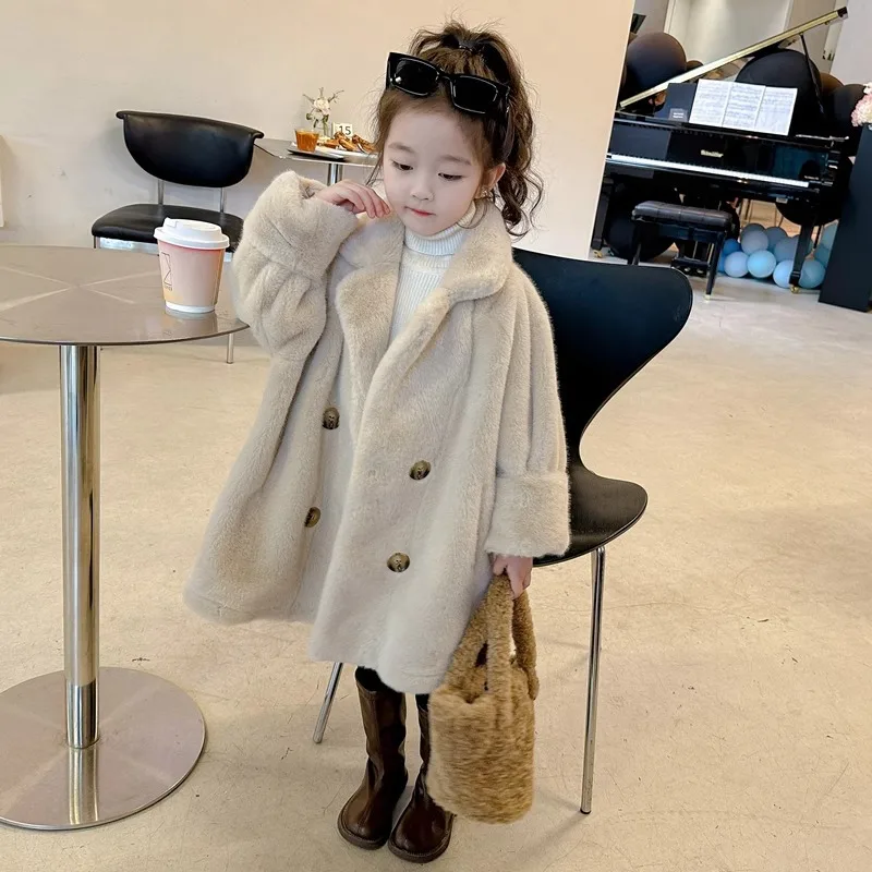 جديد الفتيات معطف الفرو الأطفال تقليد المنك معطف من جلد الغزال الفراء منتصف طول الشتاء العصرية مركب 100-160 سنتيمتر