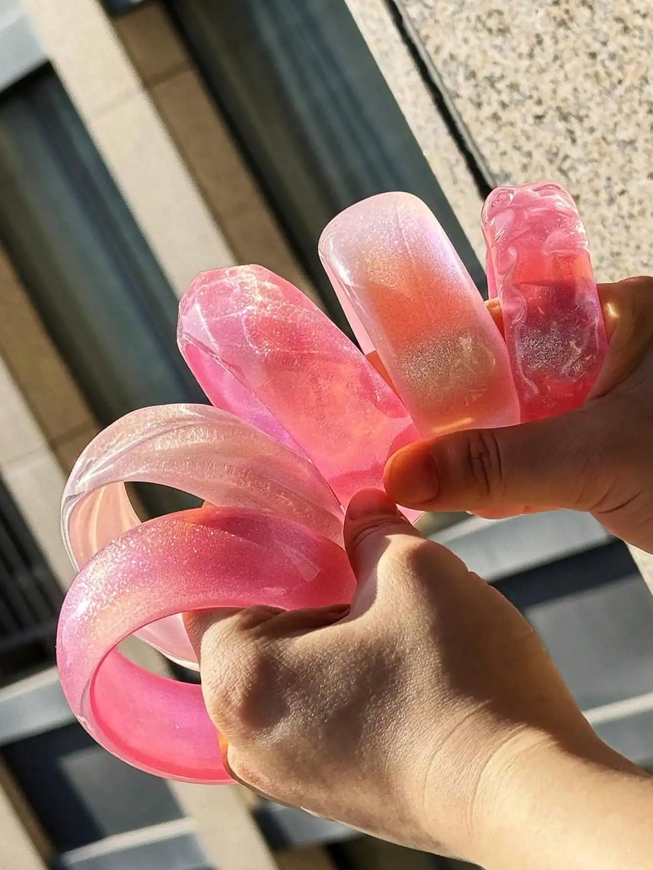 Pink Rose-Colored Sparkling Fine Glitter Bracelet Minimalist Spring/Summer Women's Jewelry Dopamine-Style Statement Accessories