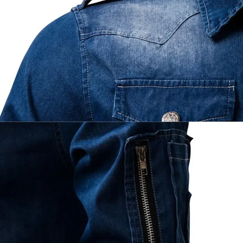 2024 nuovi Jeans da uomo camicia con risvolto moda Casual abbigliamento da lavoro quotidiano abbottonato a maniche lunghe Slim Slim abbigliamento da