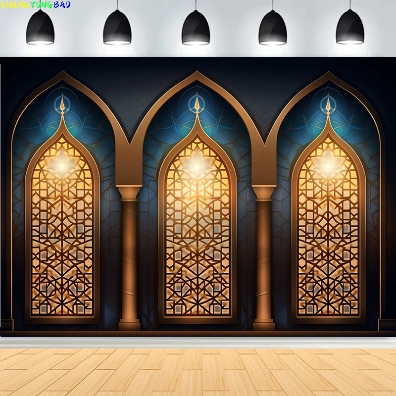 Ramadan eid kareem mubarak islâmico ano novo lua lanternas fundo palácio árabe velas mesquita fotografia cenários EI-05