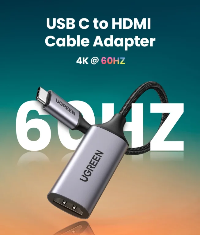 UGREEN CM297 USB 타입 C to HDMI 케이블 4K 60Hz USB C 어댑터 나일론 브레이디드 알루미늄 합금 쉘 TV PC용