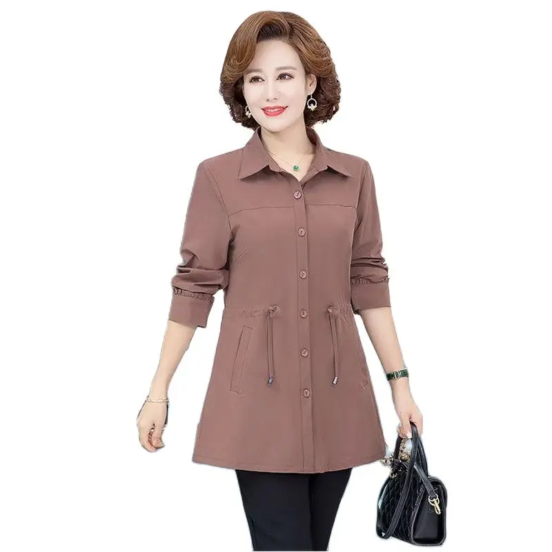 

Middle-Aged Elderly Women's Coat Tops 2022 Spring Autumn Jacket Long Sleeves Short Thin Windbreaker Female Shirt Outerwear 5XL