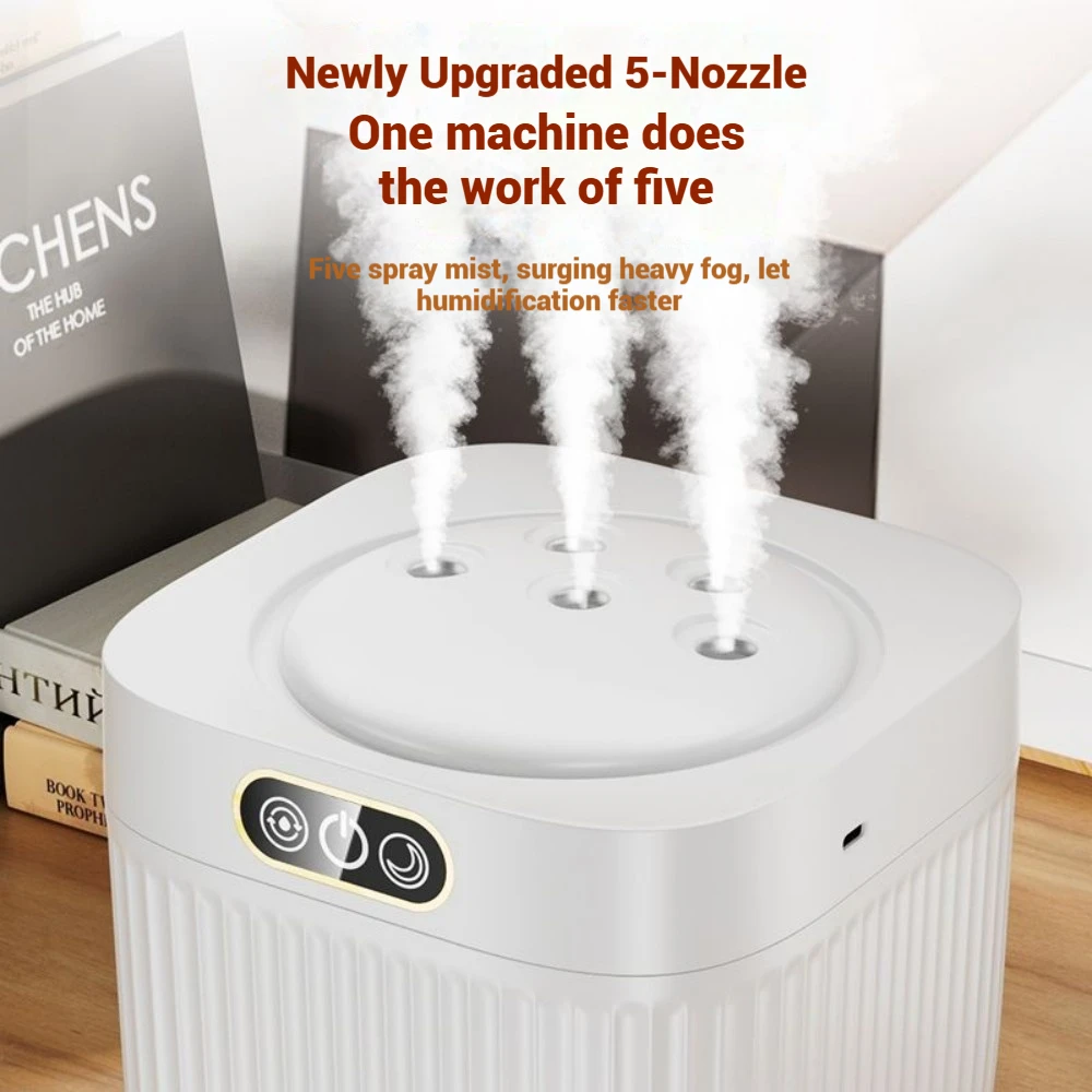 5-Nozzle USB Humidifier Large Capacity Quiet Bedroom Home Use Desktop Air Moisturizer for Office Dormitory 2L Tank Type-C