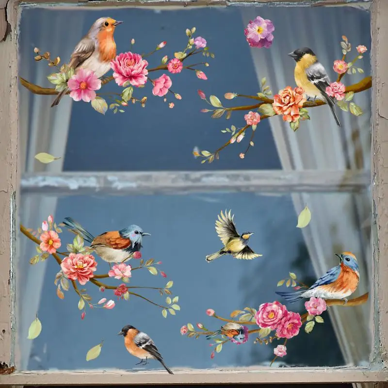 Spring Summer Flowers Birds Series Window Decoration Stickers Pvc Room Decoration Electrostatic Glass Shading Stickers