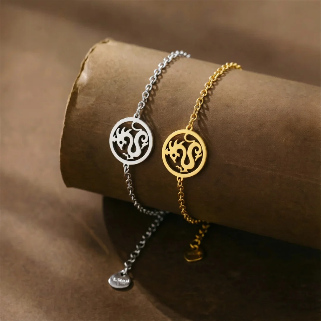 Cute Small Tiny Animal Dragon Charm Bracelet Femme Gold Silver Color Stainless Steel Chain Link Bracelets for Women Jewelry Gift