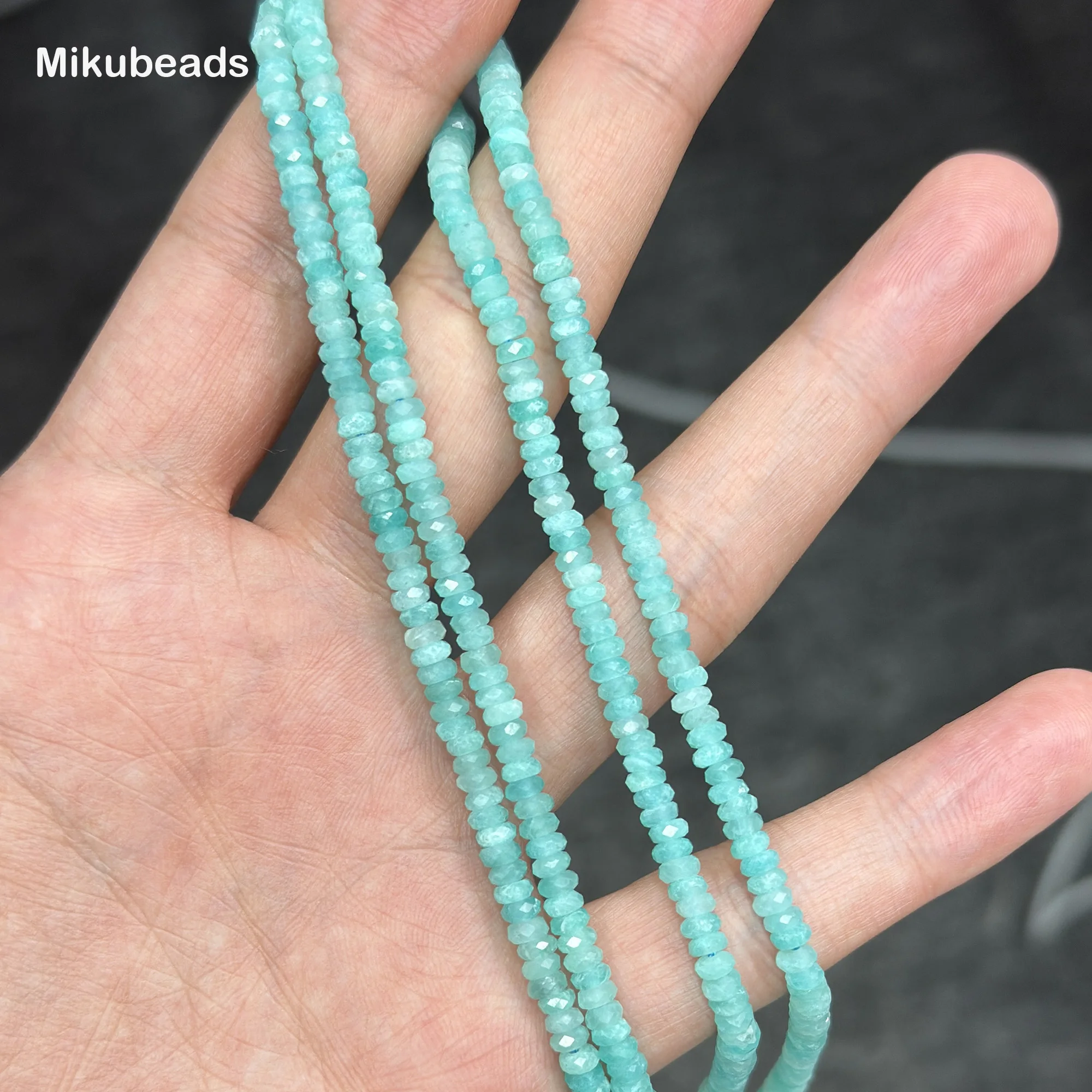 Wholesale Natural 1.8*3.8mm Mozambique Amazonite Faceted Rondelle  Loose Beads For Making Jewelry DIY Necklace Bracelet