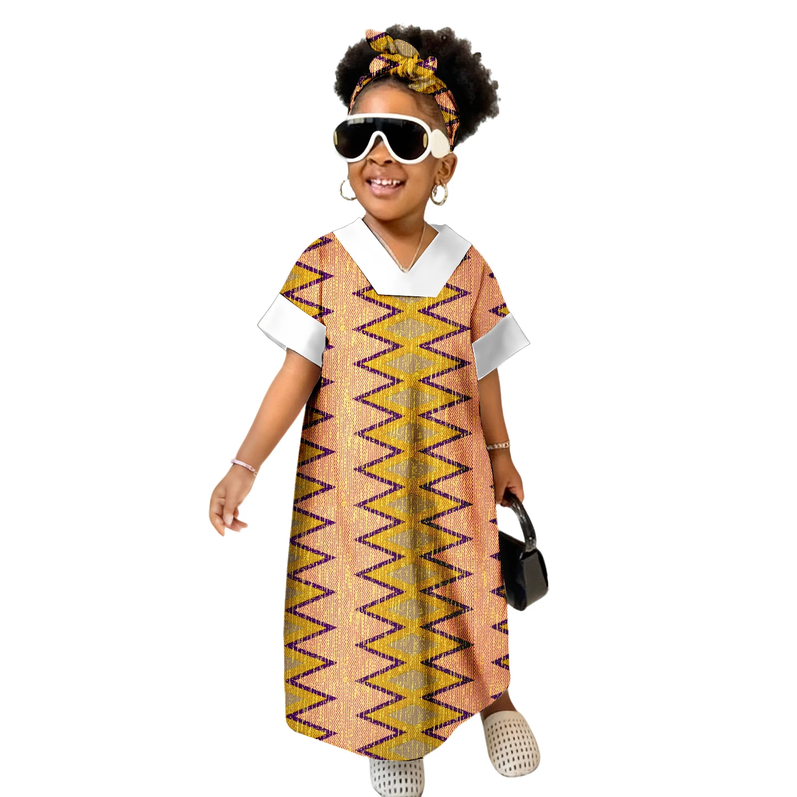 فستان أفريقي للأطفال الصغار للفتيات Dashiki Outfit Kente ملابس مطبوعة فستان أنقرة طويل للحفلات #1