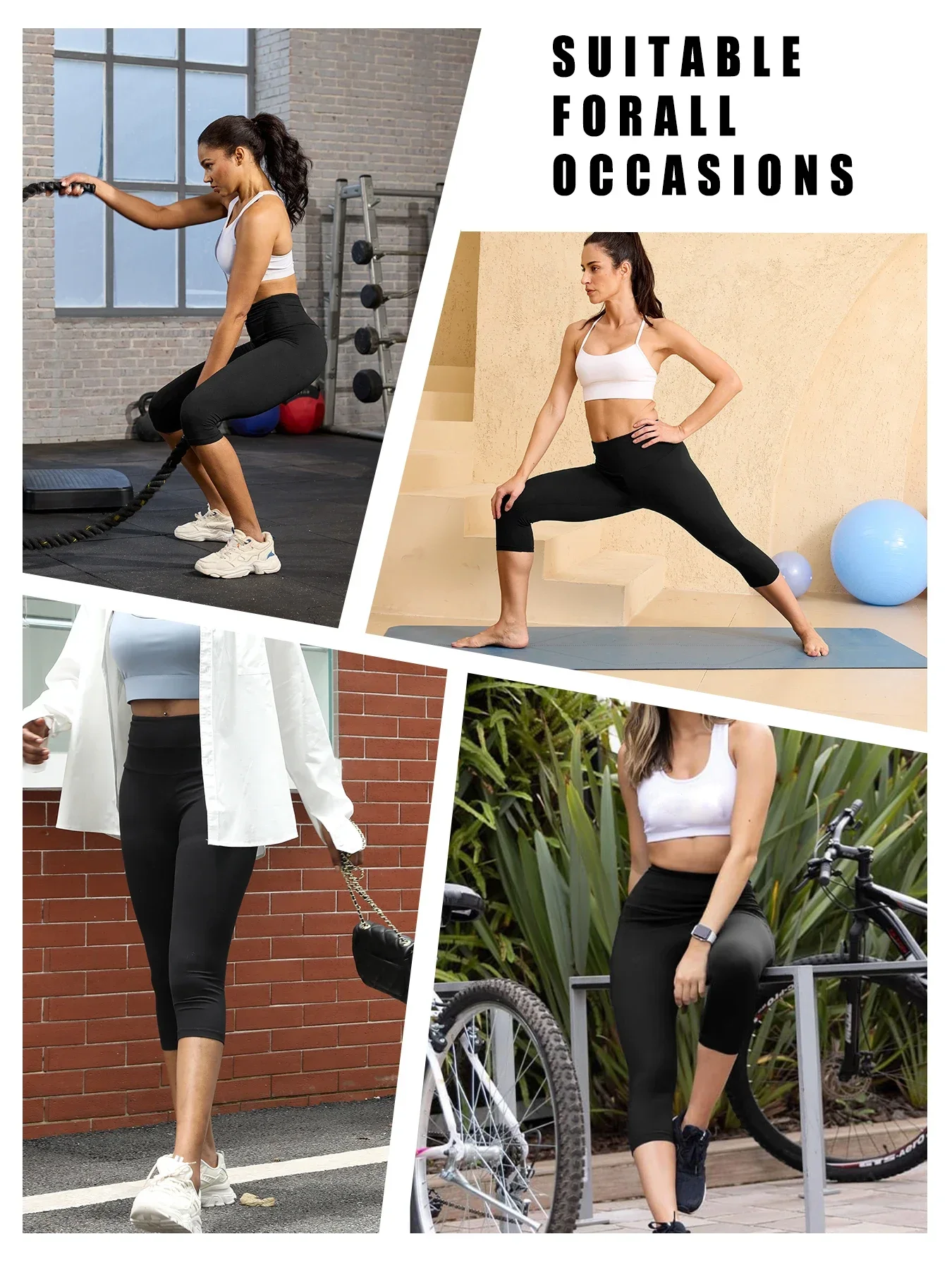 Women's High Waisted Capri Pants Super Soft No See Through Workout Yoga Running Athletic Push up Gym Fitness Leggings