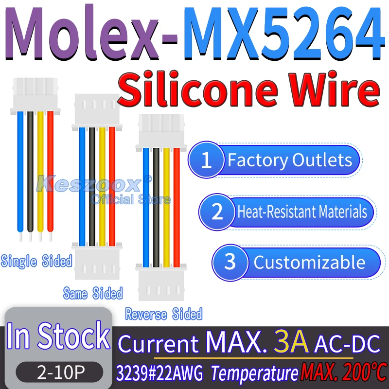 

JST/Molex MX5264 Silicone Wire Connector 2/3/4/5/6/7/8/9/10/11/12Pin Cable Crimp Terminals Block Jack Plug 22AWG Copper Wire