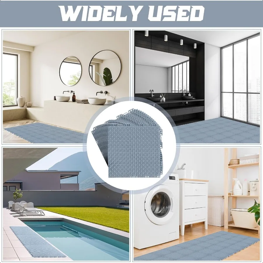 12팩 배수 매트 인터로킹 타일 10인치 x 10인치 고무 바닥 타일 고무 매트 미끄럼 방지 모듈형 인터로킹 쿠션 풀 매트