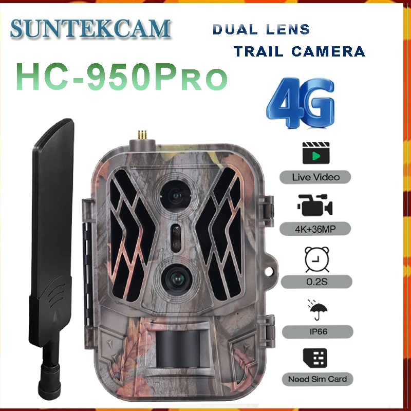 HC-950PRO 4G 36MP 4K Live Streaming Night Vision Cloud Strorage Internet Dual Lens Hunting Trail Camera Video Telecamera IP65