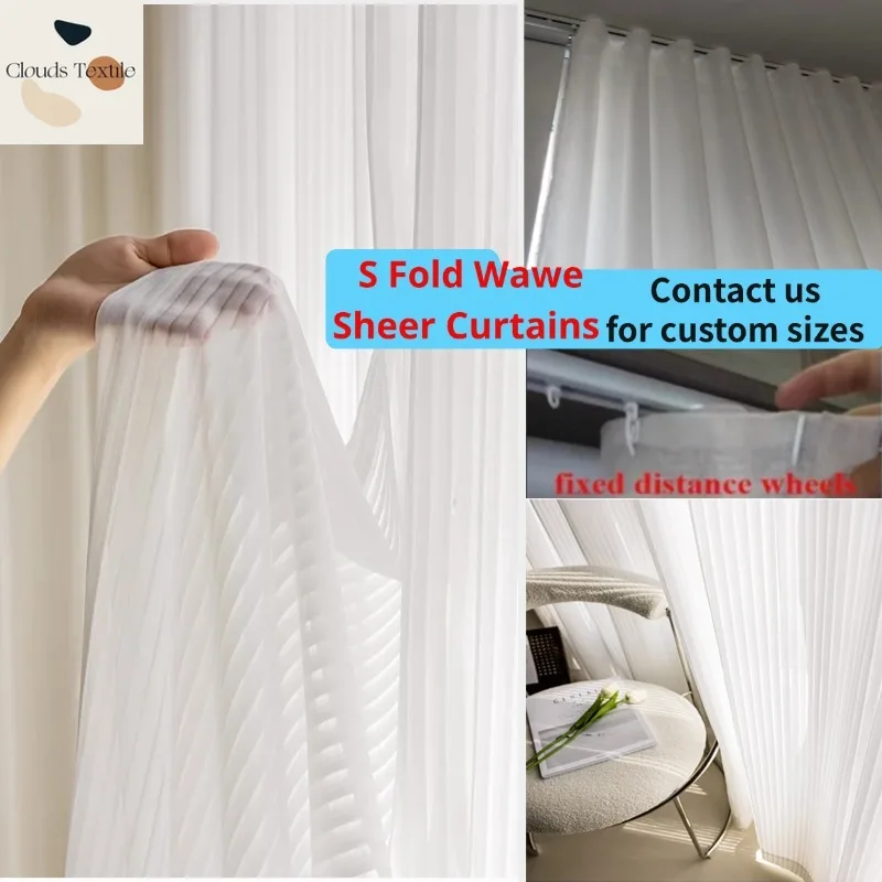 

Custom size！！！S Fold Wavy White Tulle Vertical Chiffon Sheer Curtains for Living Dining Room Bedroom Luxury Window Decor 창문