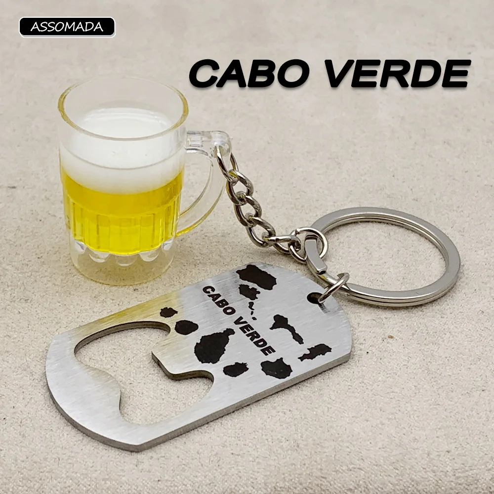 Stainless Steel Beer Opening Cape Verde KeyChain For Man Caboverdiano Island Tourism Souvenirs Key Chain CABO VERDE Chaveiro