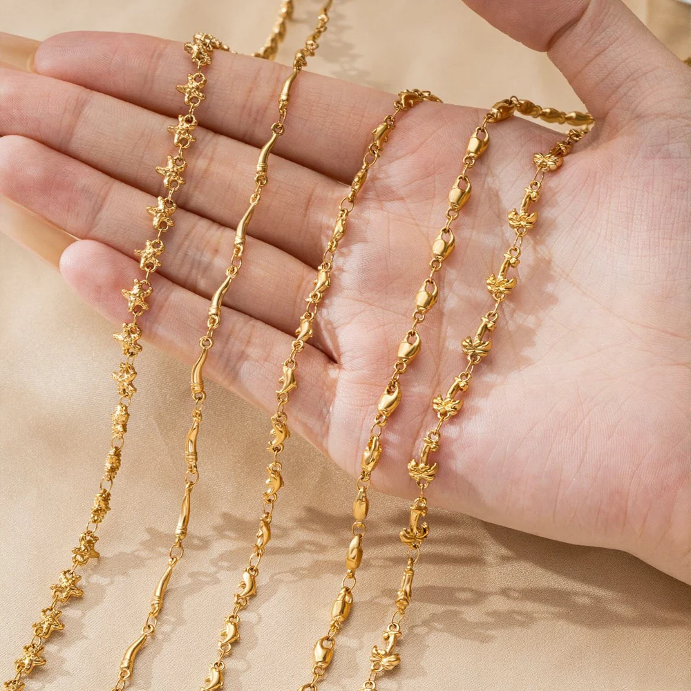 1 Meter Edelstahlketten Gold Muschel Seestern Fisch Gliederketten für DIY Damen Halsketten Armbänder Schmuckherstellung – Detail 3