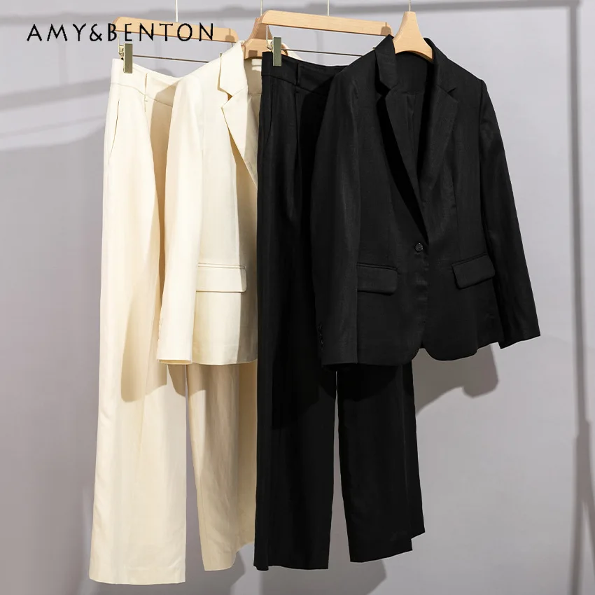 One Button Suit Jacket Slim Vest Wide-Leg Pants Three-Piece Sets Women Spring and Summer New Commuter Style Professional Outfits