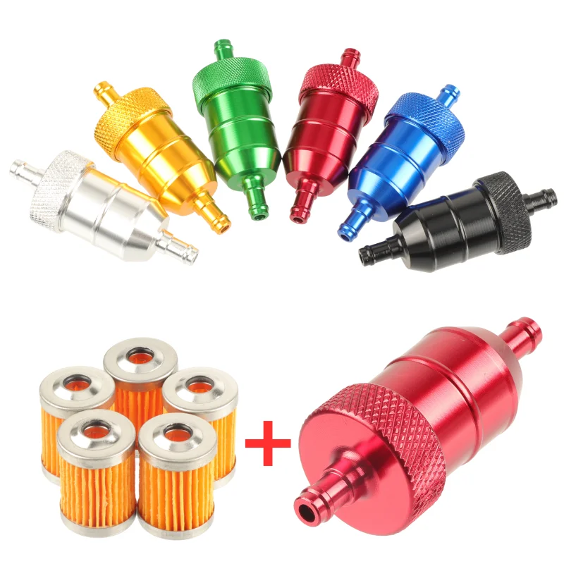 8mm CNC Aluminum Reusable Cleanable Fuel Filter +3/5 Pcs Fuel Cleaner for Motorcycle ATV Quad Inline Oil and Gas Fuel Filter