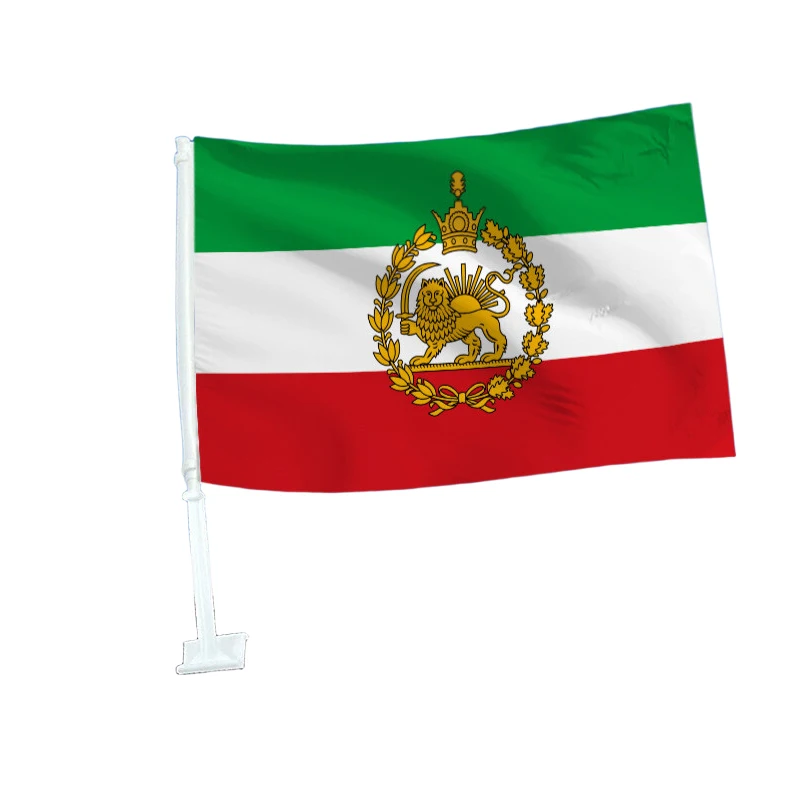 10Pcs Iran Flag Hand Waving Durable Polyester Mini Stick Flags 14x21CM Historic Lion Crown Banner With Plastic Pole