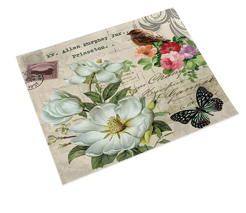 Shabby Chic Placemat Rice Paper for Decoupage Stamperia Linen Table Decor Vintage Flower Coaster Pad Bowl Coffee Cup Mat 40x30cm