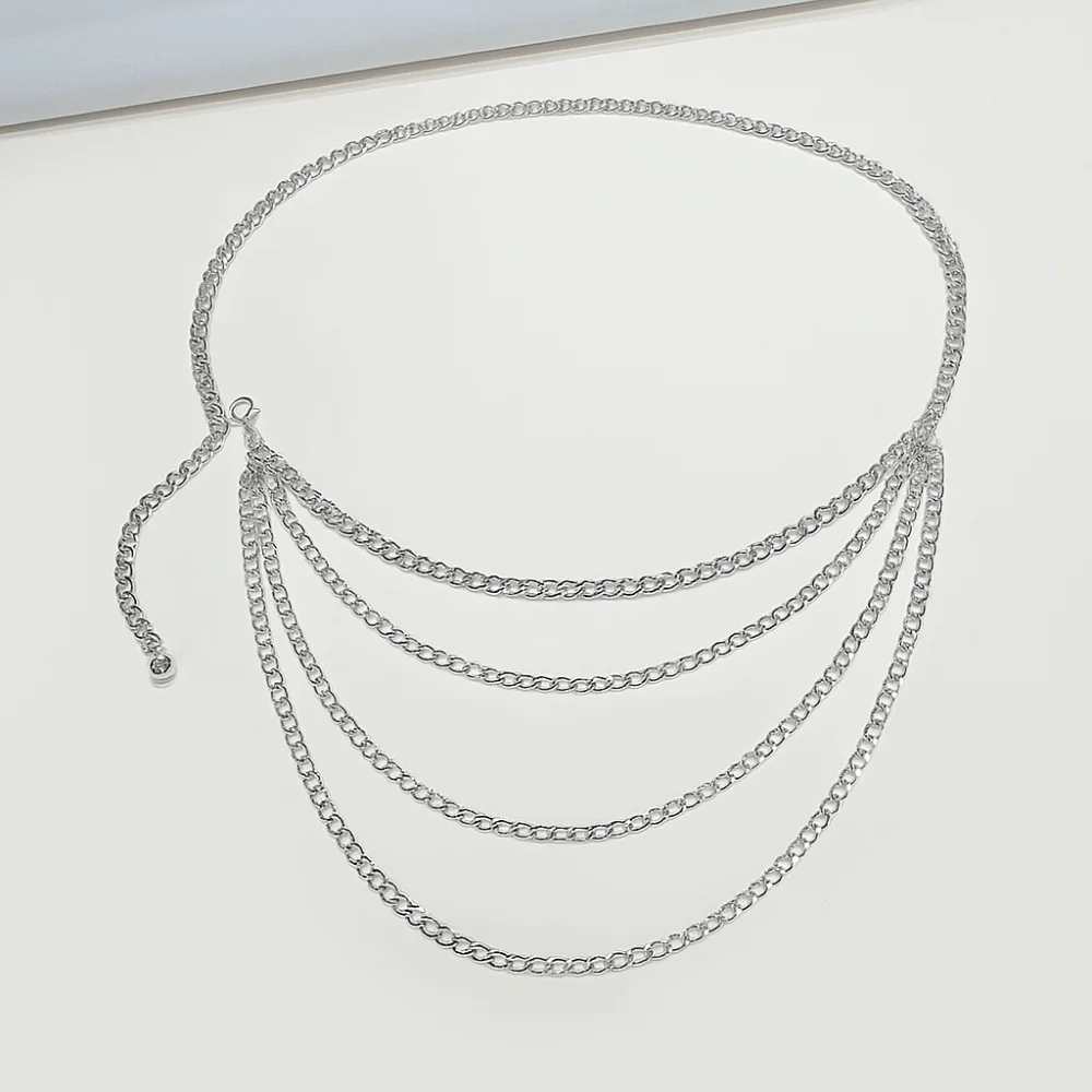 Trendy Vintage Women's Waist Chain Gold Silver Punk Tassle Waist Chain Metal Multi layer Jeans Chain Belt for Women