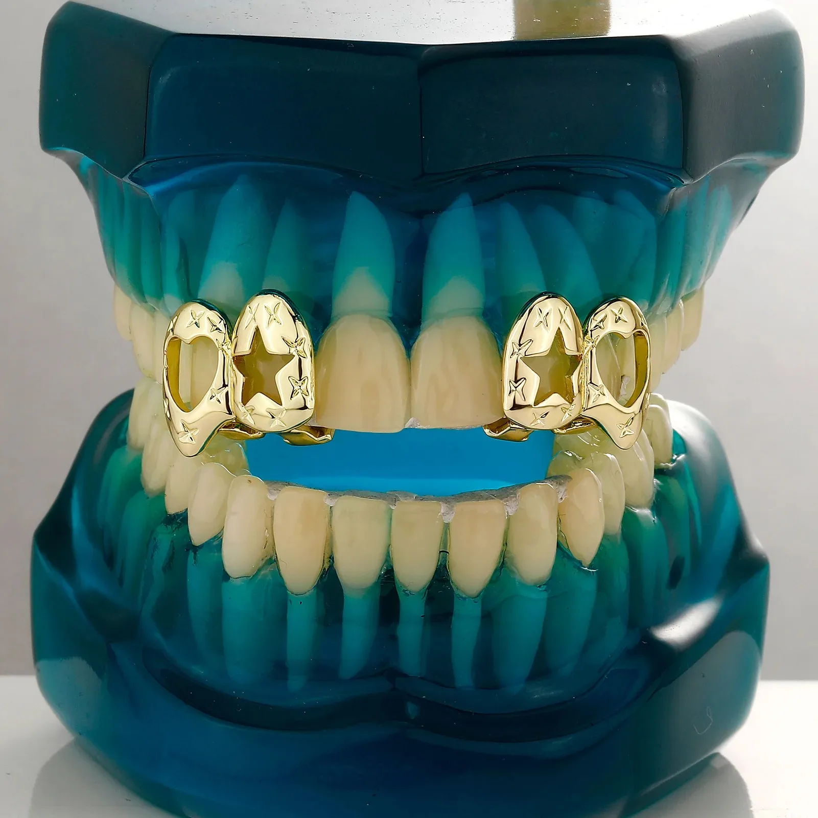 2pcs Symmetry Double Hollow Heart Star DIY Teeth Grillz Dental Grills Star Caps Fangs Jewelry for Women And Men