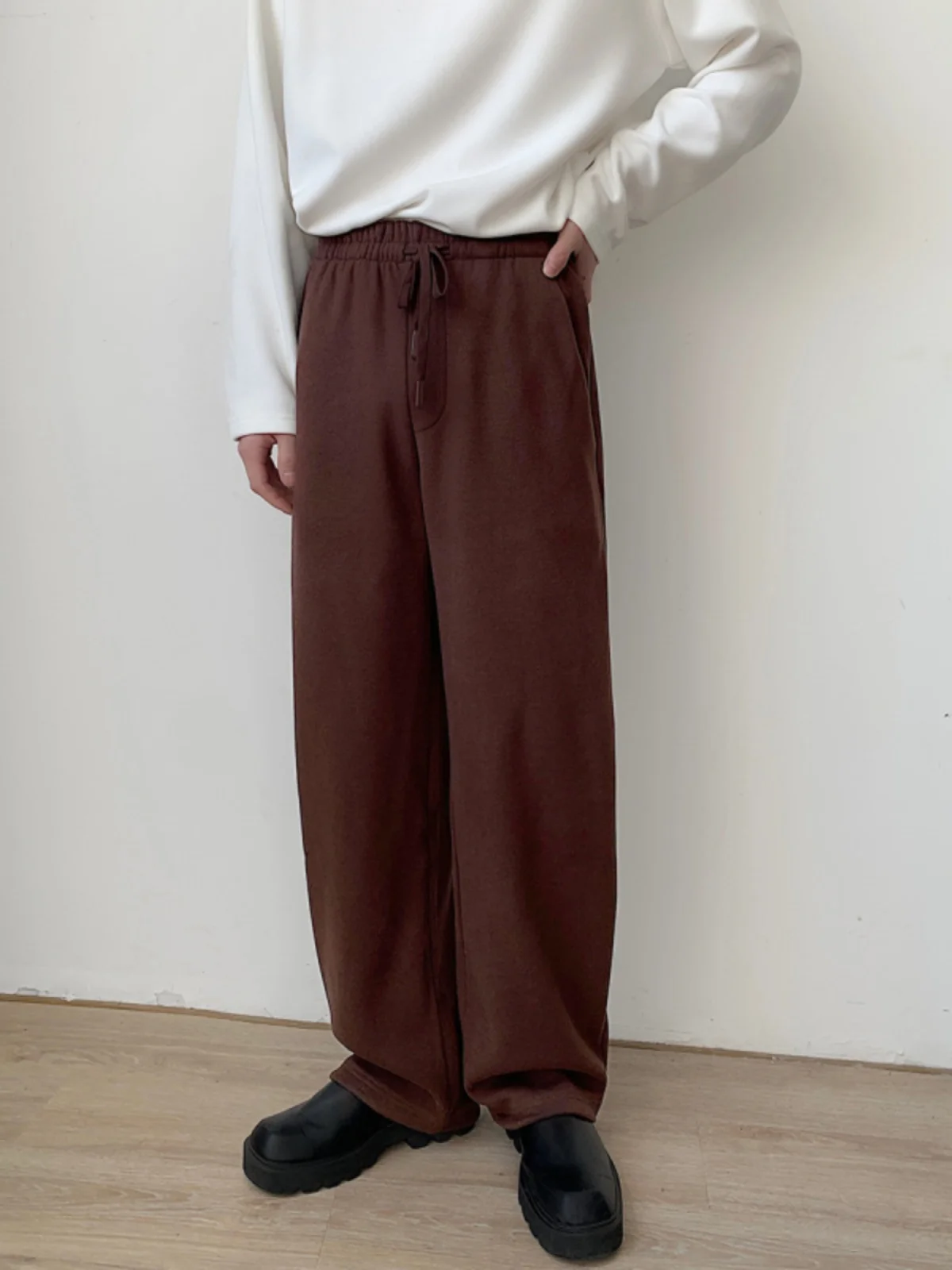 

Мужские осенне-зимние утепленные брюки прямого кроя на флисе, свободные повседневные брюки в корейском спортивном стиле