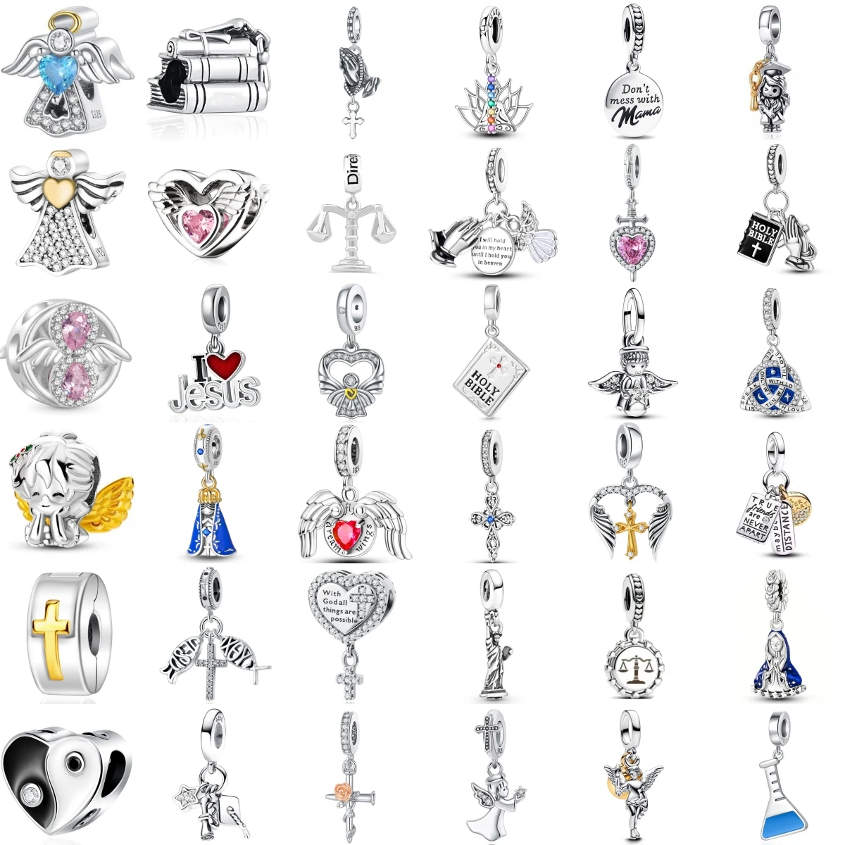 

Подвески из стерлингового серебра 925 пробы, оригинальный крест, ангел, Дева Мария, библейский шарм, бусины, подвеска, подходит для браслета, сделай сам, женское изготовление ювелирных изделий