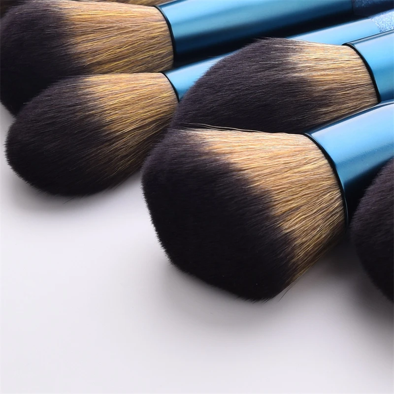Ensemble de pinceaux de maquillage professionnels pour Blush, 14 pièces, Kit d'outils de Gouache bleu saphir blanc or