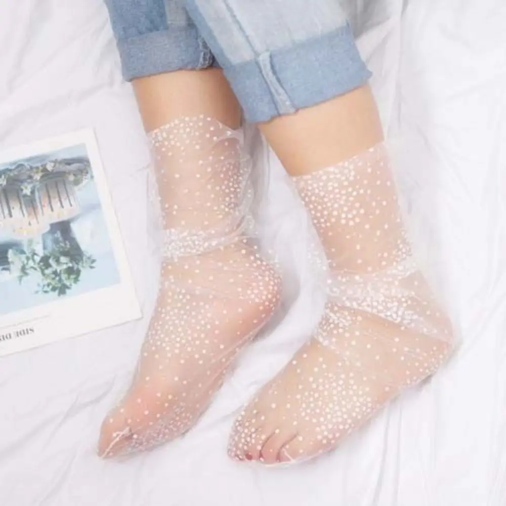 Sweet Transparent Tulle Flower Short Socks Thin Pile Up Socks Lace Mesh Floral Middle Tube Socks Sheer Quick Dry Summer
